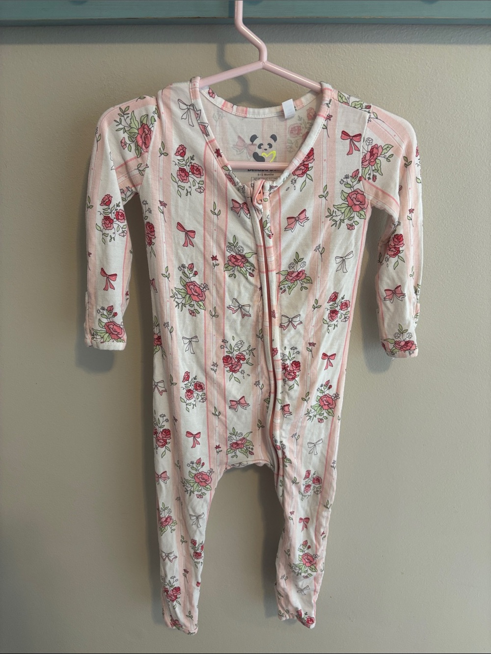 Bellabu Bear Baby Girls Bows & Blooms Bamboo Convertible Footie Romper 9-12M